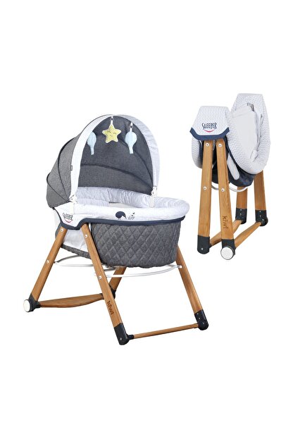 Kiwi Sleeper All In One Naturel Ahsap Sallanabilen Katlanir Tekerli Bebek Besigi Yaprak Desenli Gri Fiyati Yorumlari Trendyol