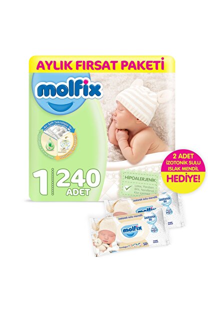 molfix bebek bezi yenidogan aylik paket 240 adet 2 adet islak mendil hediyeli fiyati yorumlari trendyol