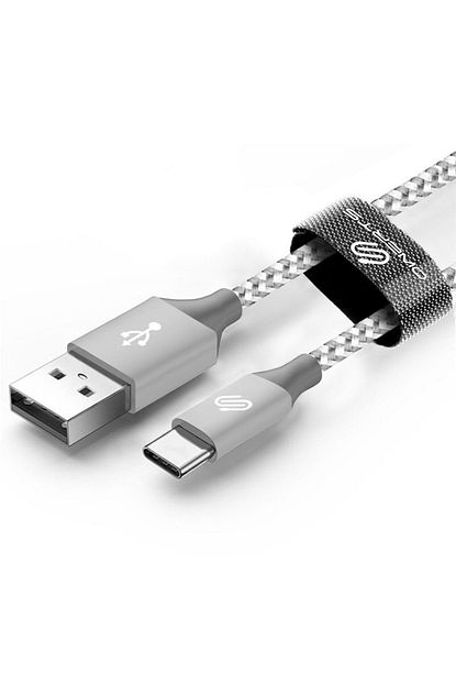 usb type c kablo type c hizli sarj ve data kablosu orgulu gumus beyaz 1 mt