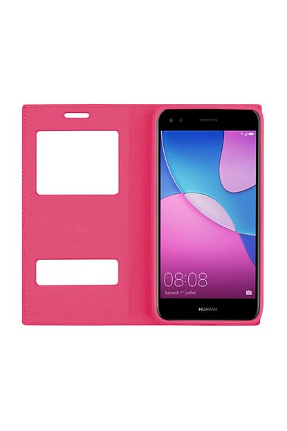 huawei p9 lite mini kilif kapakli cift pencereli pembe