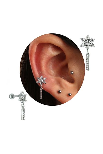 925 ayar gumus zirkon tasli tragus helix kulak piercing