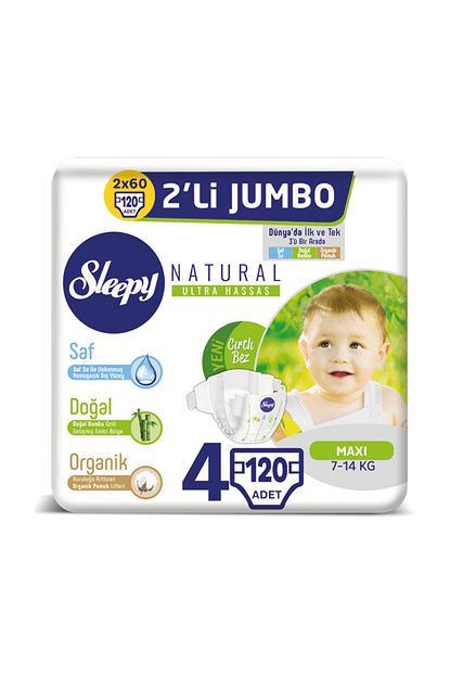 sleepy natural bebek bezi 4 beden maxi 2x2 li jumbo 120 adet fiyati yorumlari trendyol