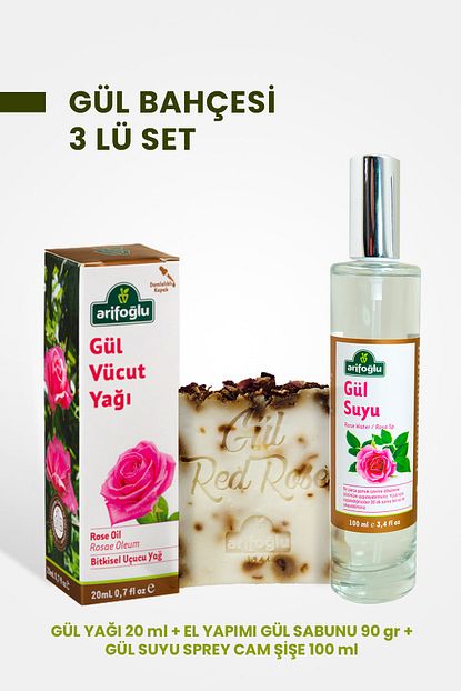 arifoglu gul bahcesi 3 lu set gul yagi 20 ml gul suyu 100 ml gul sabunu 90 gr fiyati yorumlari trendyol