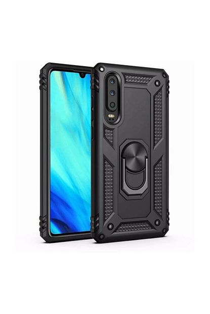 huawei p30 lite cift katmanli yuzuklu tank kilif siyah