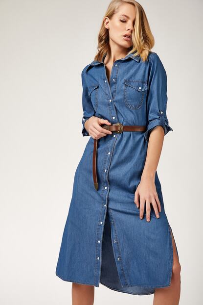 Happiness Ist Kadin Mavi Yirtmacli Kot Elbise Dd00517 Fiyati Yorumlari Trendyol