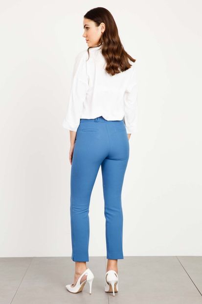 Moda İlgi Kadın Köşe Cep Dar Paça Pantolon Mavi - 5