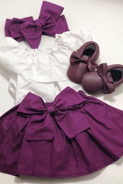 Purple Skirt, White Blouse and Bow Bandana 3 Pieces