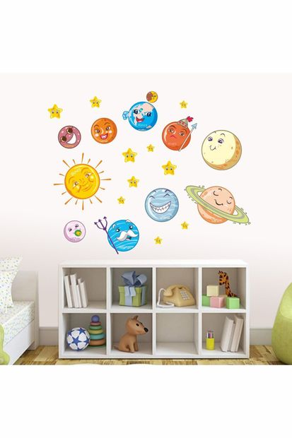 Çizgisel Reklam Güneş Sistemi Gezegenler Yıldız Sticker Çocuk Bebek Odası Dekorasyon Duvar Etiket - 5