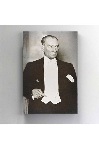 BASKIVAR Atatürk Siyah Beyaz Fraklı Portresi Dikey Kanvas Tablo - 1