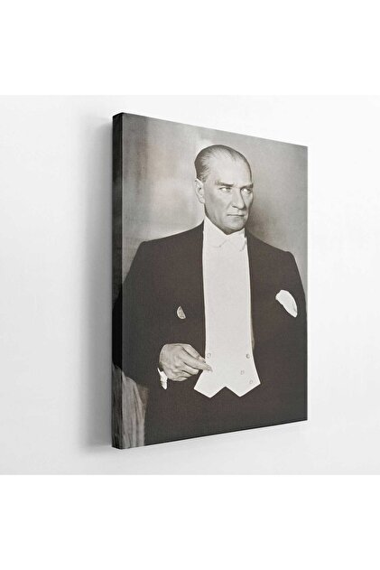 BASKIVAR Atatürk Siyah Beyaz Fraklı Portresi Dikey Kanvas Tablo - 13
