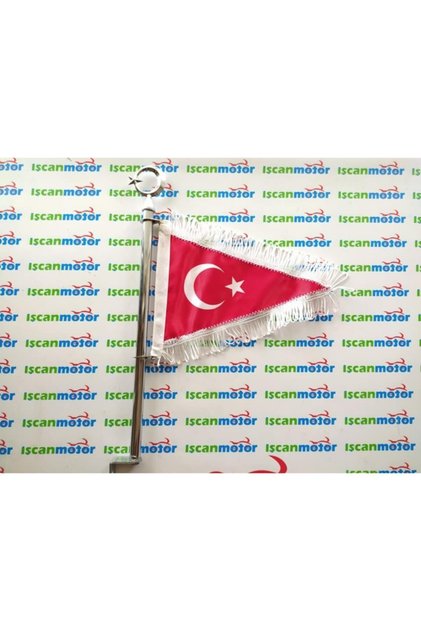 Motosiklet Nikel Bayrak Direği Ayyıldız Flama Beyaz Püsküllü