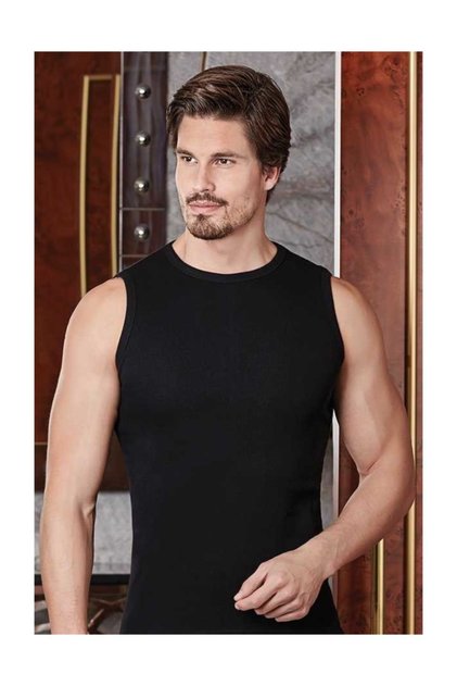 Men's Ribbed Black Sleeveless Badi