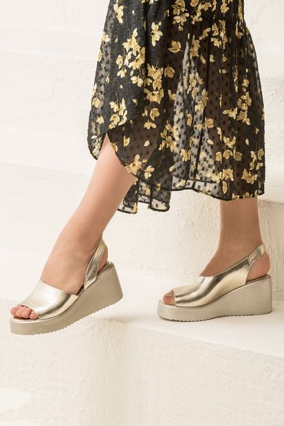 Elle Shoes SANDE Hakiki Deri Altın Kadın Sandalet - 1