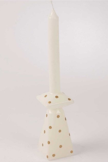 Gold Puantiye Beyaz Şamdan Mum 30 Cm