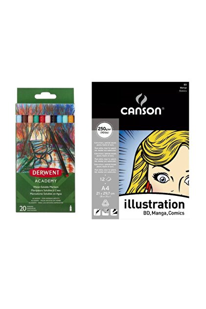 GLANCE Canson Manga A4 Defter Academy Water Soluble Marker 20 Renk