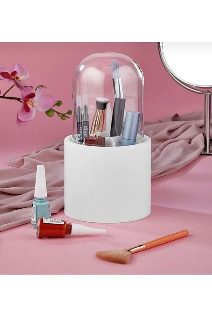 White 7 Compartment Makeup Brush and Cosmetic Organizer with Transparent Protection Cover