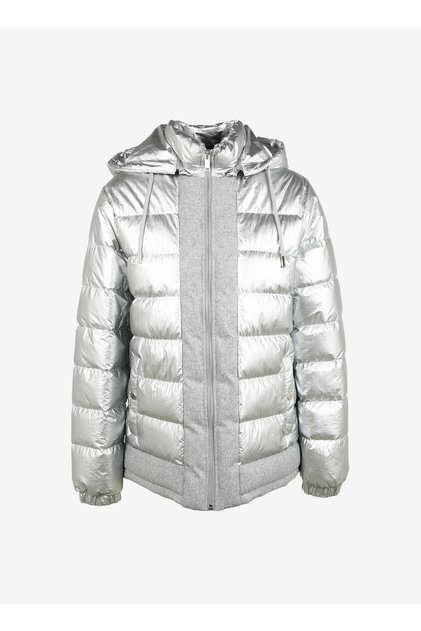 Gümüş Kadın Kapüşonlu Basic Puffer Mont B3WL-MNT1