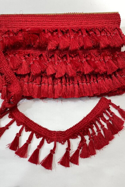 Decorative Ribbon Red Bun Tassel Fringe – Decorative Ribbon, Stylish Design, Women's Accessory – Deko