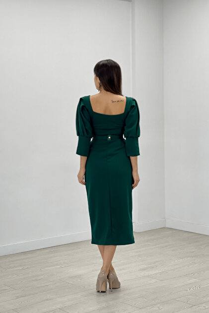 green emerald velvet dress BFFBABY Womens Pencil Dresses Bodycon Ruffle Short Sleeve Retro Cocktail  Midi Dress Dark Green at Amazon Women's Clothing store main image 0