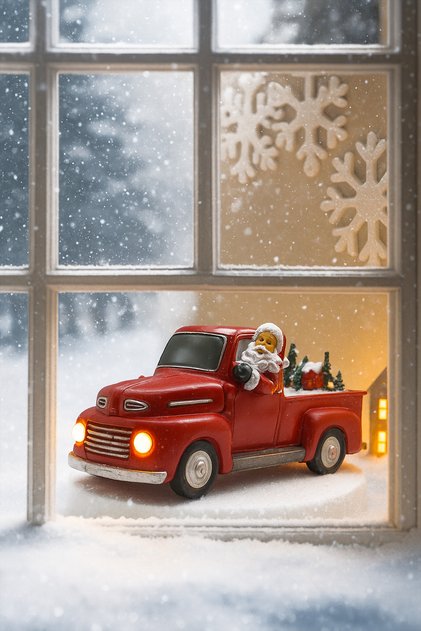 Luxury Decorative Lighted Red Car Santa Claus Christmas Ornament