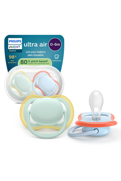 Set 2 suzete Philips Avent Ultra Air SCF087/01, ortodontice, fara BPA, 0-6 luni, colorat
