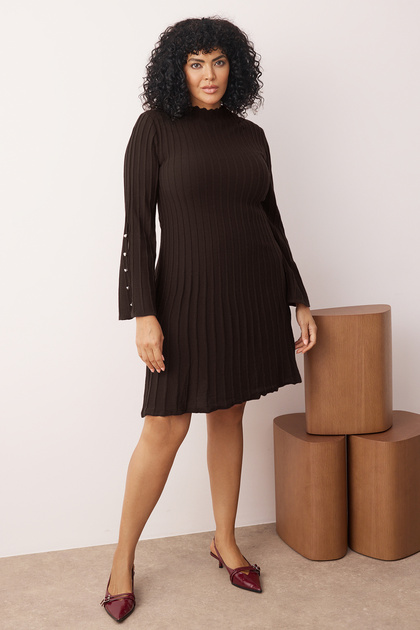 Trendyol Curve Brown Corduroy Detail Knitwear Dress Tbbaw26Ah00000- Trendyol