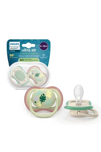 Set 2 suzete Philips Avent Ultra Air SCF087/17, ortodontice, fara BPA, 6-18 luni, colorat