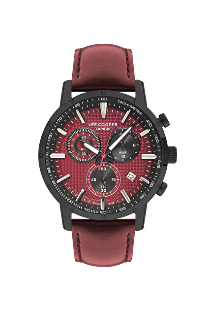 Lee Cooper Erkek Saati, Kırmızı Kadran, Siyah Kasa, Kırmızı Deri