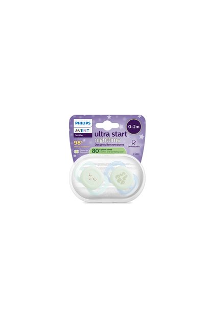 Set 2 suzete Philips Avent Ultra Start SCF075/18 ortodontice, fara BPA, 0-2 luni,buton fosforescent