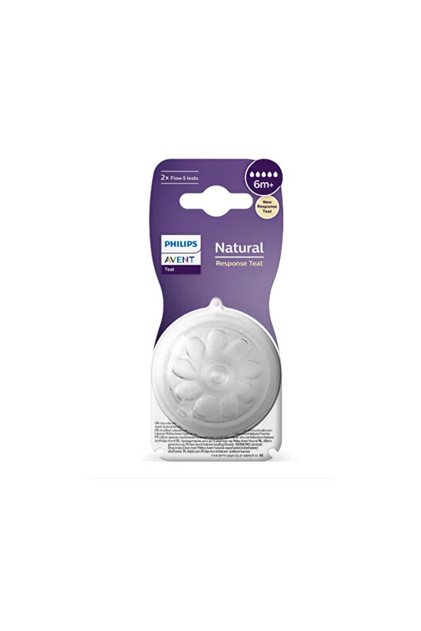 Σετ θηλών, Philips Avent, Natural Response, 2 τεμάχια, Flow 5, 6 μηνών+, Διαφανές SCY965/02