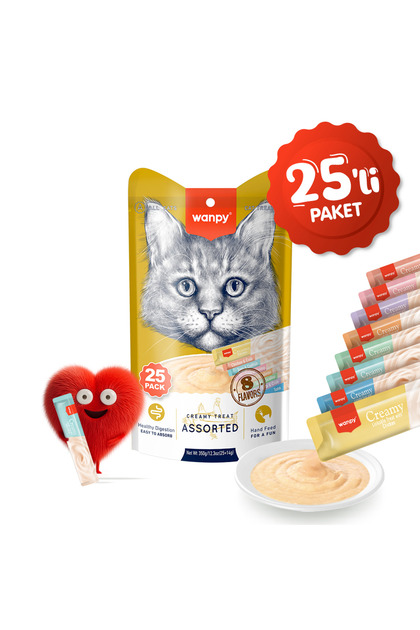 Cristavea ヴァリアスクリーム 22g Wanpy Krema Kedi Ödül Maması 14gr (25 Adet) (Karışık Çeşitli
