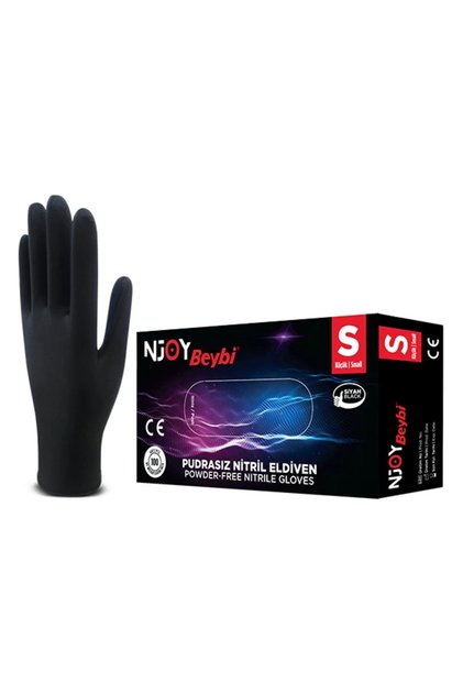 Njoy Pudrasız Siyah Nitril Eldiveni - 100'lük Kutu - Small Beden