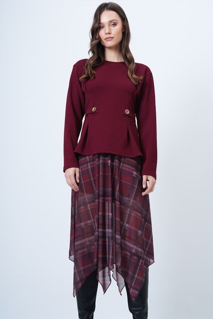 Burgundy Wide Collar Blouse with Button Detail Alc-X14701