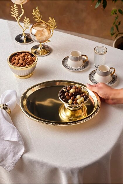 Karaca New Year Yılbaşı Fiora Kahve İkram ve Sunum Tepsisi Gold