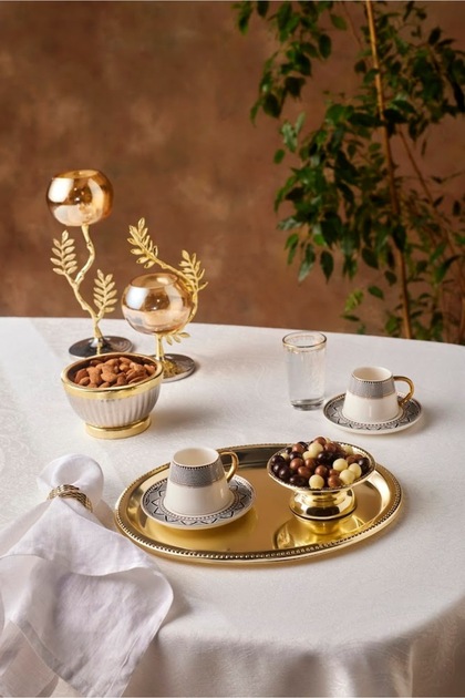 Karaca New Year Yılbaşı Fiora Kahve İkram ve Sunum Tepsisi Gold