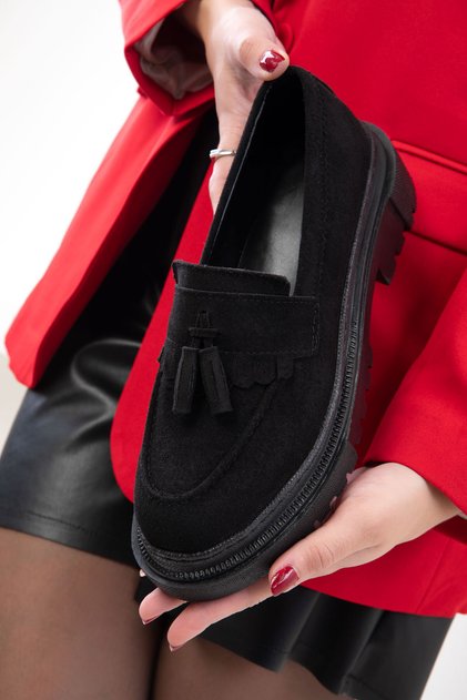 Schwarze Wildleder Damen Freizeitschuhe 17763