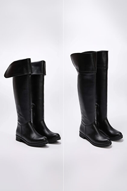 Trendyol Shoes Black Flat Heeled Dual-Use Women's Over-The-Knee