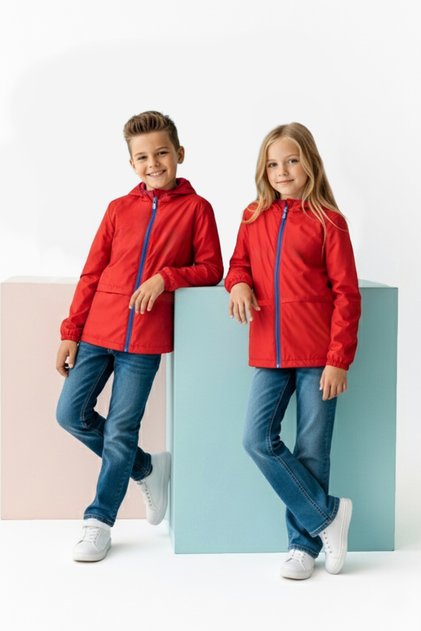 Roter, schlichter/Basic Relaxed/Bequeme Passform Unisex-Regenmantel und Windjacke für Kinder TKDAW26YR00002