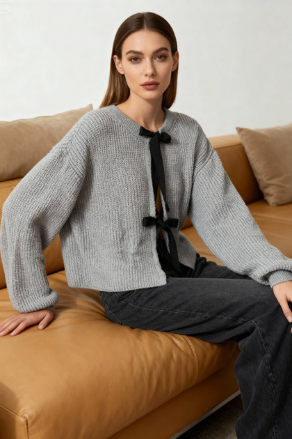 Trendyolmilla Gri Crop Çift Taraflı Giyilebilir Kurdele/Fiyonk