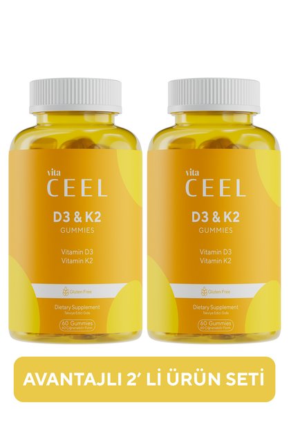 2’li D3 K2 Vitamin Gummy, Portakal Aromalı, 60 Çiğnenebilir Form