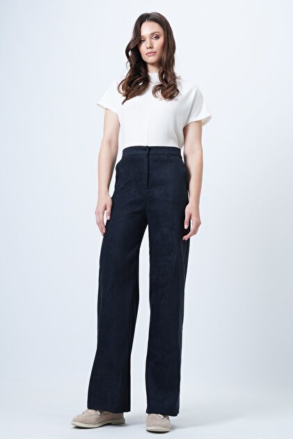 Trend Alaçatı Stili Navy Blue Double Pocket Elastic Waist Faux