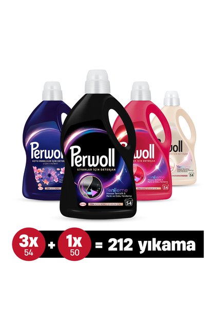 Deterjan 4'lü set (212 Yıkama): 2,97L x Siyah+ Renkli +Açık Renk ,2,75L Çiçek Cazibesi Koyu