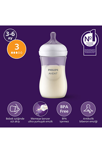 Philips Avent Doğal Tepkili Biberon PP, 260ml, 3-6 Ay, SCY903/01
