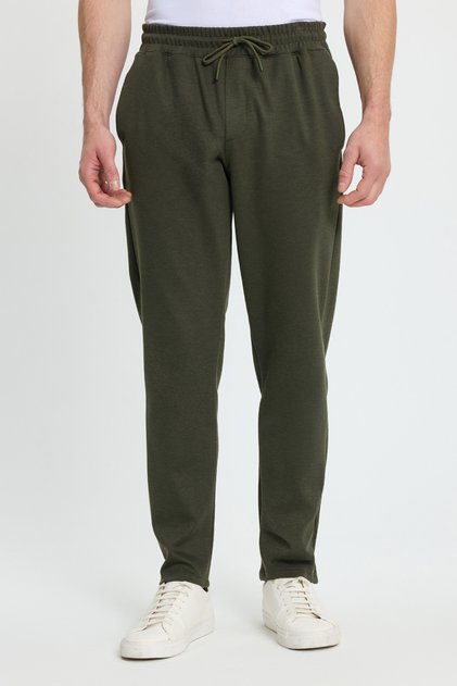 Muške klasične pantalone regularnog kroja kroj sa elastičnim strukom i vezanjem, tamne kaki boje Jogger