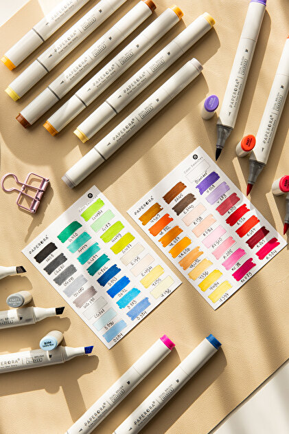 PAPERORA 48'li Çift Uçlu Alkol Bazlı Marker Kalem Seti – Brush +