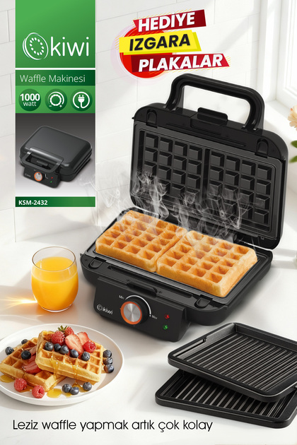 Kiwi KSM-2432 Çıkarılabilir Plakalı Waffle Makinesi - Tost Plakası