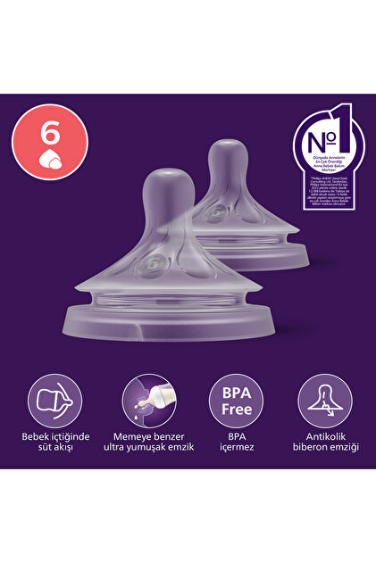 Philips Avent Doğal Tepkili 2'li Biberon Emziği, 5 Numara, SCY965
