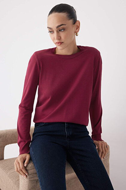 Trendyolmilla Wardrobe Essentials Bordo Merserize Görünümlü İnce