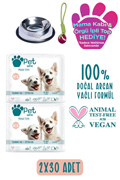 Pet Love Kediler Ve Köpekler Için Tuvalet Eğitim Pedi 2x30 Adet