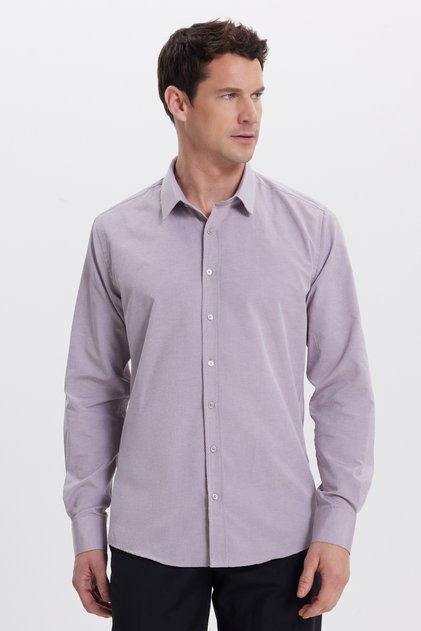 Modern Slim Fit Long Sleeve Cotton Easy-Iron Dobby Dusty Rose Men's Shirt